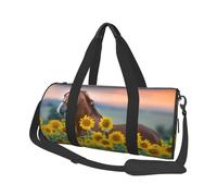 Cavallo giallo girasole stampato, Borsone da viaggio di grande capacità Borsa rotonda Borsa da viaggio sportiva Borsa da viaggio Borsa da fitness
