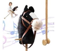 Cavallo Hobby su Bastone, Cavallo Bastone con Effetti Sonori Realistici Peluche 39 Alto Hobby di Halloween con Ruote e Palo in Legno Manico Antiscivolo Giocattolo Cavalcabile per Bambini (Nero), Cava