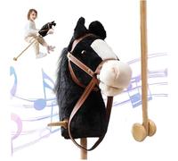 Cavallo Hobby su Bastone, Cavallo Bastone con Effetti Sonori Realistici Peluche 39 Alto Hobby di Halloween con Ruote e Palo in Legno Manico Antiscivolo Giocattolo Cavalcabile per Regali per Bambini (