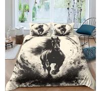 Cavallo in stile bianco e nero 3 Pezzi Copripiumino E Federa,Set Di Biancheria Da Letto Per Adulti E Ragazzi,Matrimoniale Con Copripiumino Federe-prevenire L'umidit,Anallergico King(220x240cm)