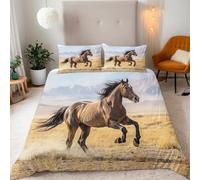 Cavallo Marrone Al Galoppo Copripiumino Matrimoniale 240x220 (2 Federa 50x80) La Bellezza Della Natura SelvaggiaDella Libertà Set Copripiumino 3D Microfibra Ultra Angoli FissiCerniera Morbido