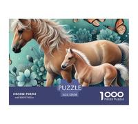 Cavallo marrone e puledro Puzzle 1000 Pezzi Puzzle per Adulti Carta Scena con farfalle nella foresta Relax Regalo famiglia 52x38cm/1000pcs