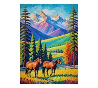 Cavallo Montagna Foresta Puzzle, 1000 Pezzi per Adulti Alta Qualità | 52x38cm Amanti Di Puzzle, Regalo Di Compleanno, Cartone, Lenitivo Dell'umore, Vestibilità Stretta