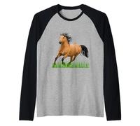 Cavallo Mustang Cavallo Galoppo Pony Western Rodeo Maglia con Maniche Raglan