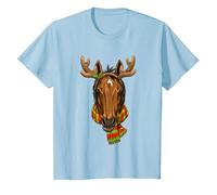 Cavallo Natale Corna di Renna Natale Bambini Ragazzi Ragazze Maglietta, Bambini, Celeste, 4 Anni