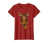 Cavallo Natale Corna di Renna Natale Bambini Ragazzi Ragazze Maglietta, Donna, Mirtillo Rosso, 3XL