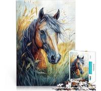 Cavallo nell'erba alta Puzzle da 1000 pezzi per adulti Aiuta il cervello ad allenare i giocattoli che creano dipendenza per coltivare la pazienza Opera d'arte 38x26cm