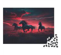 Cavallo Nero al Galoppo Puzzle 1000 Pezzi Carta per Adulti Cielo Notturno Rosso Gioco di Puzzle 1000 Pezzi Relax Concentrazione Decorazione Regalo 38x26cm/1000pcs
