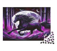 Cavallo Nero al Galoppo Puzzle 1000 Pezzi Carta per Adulti Scenario Notturno Foresta Fantasy Gioco di Puzzle 1000 Pezzi Decorazione Relax Famiglia Regalo 38x26cm/1000pcs