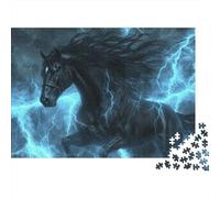 Cavallo nero in corsa Puzzle per Adulti Puzzle 1000 Pezzi Scena notturna con tuono Gioco di Puzzle 1000 Pezzi in carta Decorazione famiglia Regalo 38x26cm/1000pcs