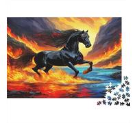 Cavallo Nero Selvaggio Puzzle 1000 Pezzi Carta per Adulti Scenario Valle Infuocata Puzzle per Famiglia Relax Decorazione Casa Regalo 52x38cm/1000pcs