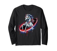 Cavallo Patriottico con Occhiali da Sole, Design Rosso, Bianco e Blu Maglia a Manica