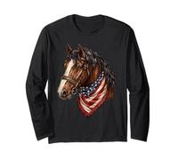 Cavallo Patriottico Equestre Bandiera Americana USA Western Cowboy Maglia a Manica