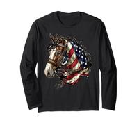 Cavallo Patriottico Equestre Bandiera Americana USA Western Cowboy Maglia a Manica