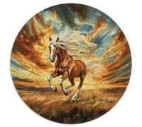 Cavallo Puzzle 1000 Pezzi Tempesta nella Foresta Vergine Rotonda Puzzle Giocattoli Regalo Interessanti Decorazione Casa per Adulti Bambini 1000pcs (67,5x67,5cm)