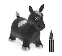 Relaxdays Cavallo Gonfiabile per Bambini, Animale Saltellante, Fino a 50 kg, BPA-Free, con Pompa Manuale, Nero