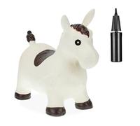 Relaxdays rimbalzante Cavallo Gonfiabile per Bambini, Animale Saltellante, Fino a 50 kg, BPA-Free, con Pompa Manuale, Bianco Marrone