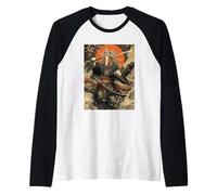 Cavallo Samurai Giapponese Kanagawa Wave Cavalli Divertenti Maglia con Maniche Raglan