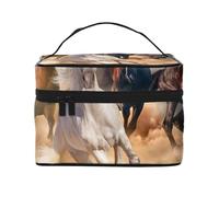 Cavallo selvaggio che corre contro la tempesta di sabbia, borsa da viaggio per il trucco da donna, grande organizer per cosmetici