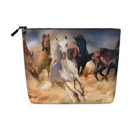 Cavallo selvaggio che corre contro la tempesta di sabbia, Borsa per cosmetici in lino sintetico Borsa per trucco Borsa da viaggio portatile
