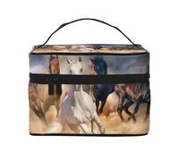 Cavallo selvaggio che corre contro la tempesta di sabbia, Borsa per il trucco Borsa per cosmetici Borsa da toilette da viaggio portatile Astuccio per matite Astuccio da toilette