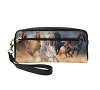 Cavallo selvaggio che corre contro la tempesta di sabbia, Borsa per il trucco Borsa per cosmetici Borsa da viaggio portatile da toilette Astuccio in pelle per donne e ragazze