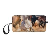 Cavallo selvaggio che corre contro la tempesta di sabbia, Borsa per il trucco Borsa per cosmetici Borsa da toilette da viaggio portatile Borsa per trucco Organizer