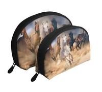 Cavallo selvaggio che corre contro la tempesta di sabbia, Borsa per trucco a conchiglia Portamonete da donna Borsa da toilette piccola Borsa per cosmetici 2 pezzi