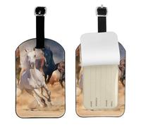Cavallo selvaggio che corre contro la tempesta di sabbia,Etichette per bagagli in pelle PU, etichette per bagagli resistenti da viaggio, 2 pezzi
