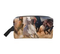 Cavallo selvaggio che corre contro la tempesta di sabbia, organizer per cosmetici di grande capacità, borsa da viaggio per il trucco da donna