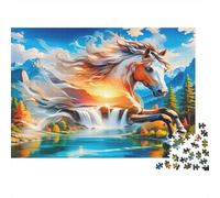 Cavallo Selvaggio Puzzle 1000 Pezzi Gioco di Puzzle 1000 Pezzi Carta Cascata Natura Anti Stress Casa Regalo 38x26cm/1000pcs