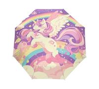 Cavallo Unicorno Arcobaleno Bambino Cartone Animato Ombrello Pieghevole Automatico Ombrelli Antivento Protezione UV da Viaggio per Bambini Ragazzi Ragazze
