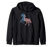 Cavallo Vintage Rosso Bianco e Blu Bandiera Americana Equitazione #25D12 Felpa con Cappuccio