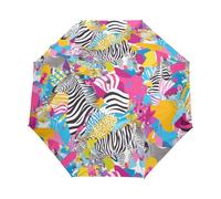 Cavallo Zebra Arte Africana Ombrello Pieghevole Automatico Ombrelli Antivento Protezione UV da Viaggio per Bambini Ragazzi Ragazze