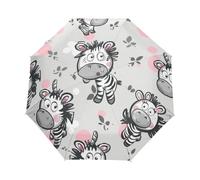 Cavallo Zebra Con Motivo Cartoon Ombrello Pieghevole Automatico Ombrelli Antivento Protezione UV da Viaggio per Bambini Ragazzi Ragazze