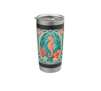 Cavalluccio marino Art Nouveau Coastal Florida arancione e verde acqua Bicchiere termico in acciaio inox doppia parete