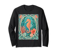Cavalluccio Marino Art Nouveau Coastal Florida Arancione e Verde Acqua Maglia a Manica