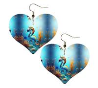 Cavalluccio marino corallo mare stampa eleganti orecchini a forma di cuore leggeri accessori da donna perfetti per feste e San Valentino.