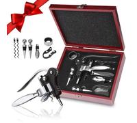 Cavatappi, 8 Pezzi Apribottiglie Professionali Set di Accessori da Vino con Scatola Regalo, Apribottiglie Vino con Aeratore, Versatore, Tappi, Tagliacapsule, Spirali di Ricambio e Anello Antigoccia