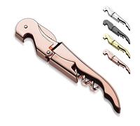 Cavatappi da cameriere per vino con tagliapasta e tagliapasta in acciaio inox, cavatappi classico a doppia cerniera, cavatappi apribottiglie per birra, bar, ristoranti, camerieri, set per 1 (oro rosa)
