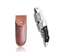 Cavatappi da cameriere professionale in acciaio inox e palissandro, per bottiglie di vino, 3 in 1, robusto e robusto, manico in vero legno (legno C-nero)