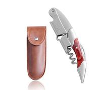 Cavatappi da cameriere professionale in acciaio inox e palissandro, per bottiglie di vino, apribottiglie 3 in 1, in acciaio inox robusto, manico in vero legno (legno colorato)