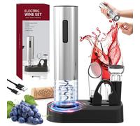 Cavatappi Elettrico per Vino,Ricaricabile Apribottiglie Elettrico 6 in 1 con Tagliacapsule,Versatore,Tappo Vino Sottovuoto,Base di Stoccaggio,Set Regalo Apribottiglie per Gli Amanti del Vino