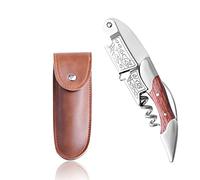 Cavatappi professionale in acciaio inox e palissandro, per bottiglie di vino, 3 in 1, in acciaio inox, robusto e robusto, manico in vero legno con tagliafiloni (legno di rosa)