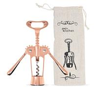 Cavatappi vino dal design alato, cavatappi professionali Deluxe in lega di zinco color oro rosa con astuccio per apri bottiglia, apribottiglie vino multiuso per rimuovere il tappo di vino e birra