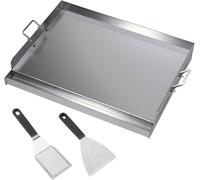 CAVATINY Piastra per grigliare in acciaio inox | 47x32x7 cm | Piastra universale BBQ adatta per barbecue Weber a gas e a carbonella | Set piastra per grigliare con spatola raschiante