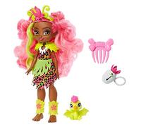 Cave Club Bambola Preistorica Fernessa da 25.4 cm, Capelli Rosa, con Dinosauro e Accessori, Giocattolo per Bambini 4+Anni, GNL85