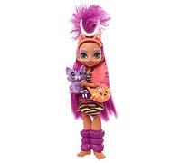Cave Club Bambola Preistorica Roaralai da 25.4 cm, Capelli Viola, con Dinosauro e Accessori, Giocattolo per Bambini 4+Anni, GNL84