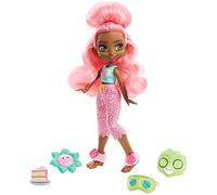 Cave Club Pigiama Party Preistorico Bambola Fernessa Snodabile con Capelli Rosa e 3 Accessori, Giocattolo per Bambini 4+Anni,GTH03