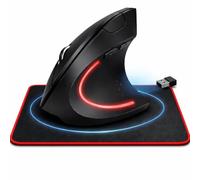 CAVECA Mouse verticale senza fili ed ergonomico + tappetino 1200DPI, 6 pulsanti, mouse ergonomico e wireless per ridurre la tensione su braccia e polsi, mouse silenzioso 2,4 G per PC e MacBook